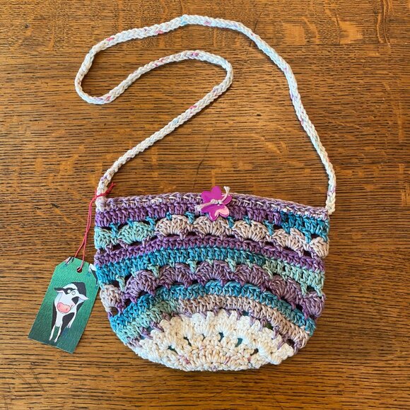 Handmade crochet cross-body bag striped cinch closure - Picture 2 of 7